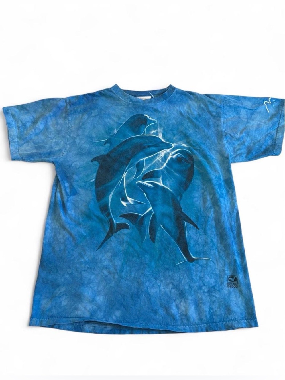 Y2K Liquid Blue Dolphin Large Cotton Shirt